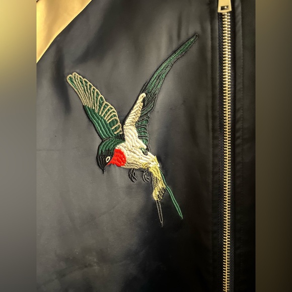 Toka Uomo Embroidered Bird Bomber Satin Jacket - Picture 5 of 13